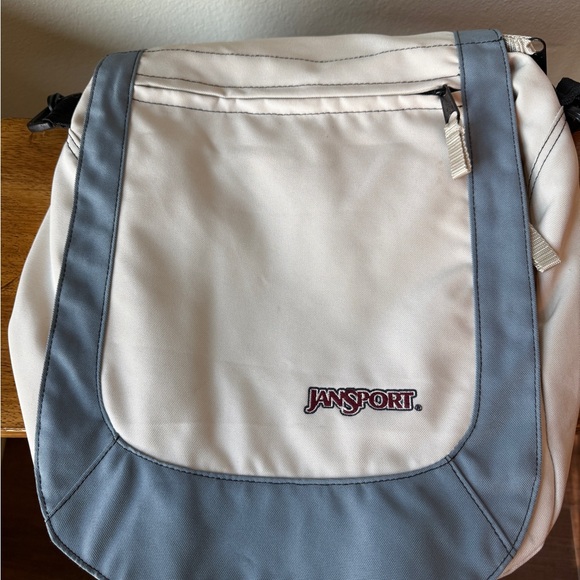 JanSport White and Gray/Blue Computer Backpack - Picture 1 of 5